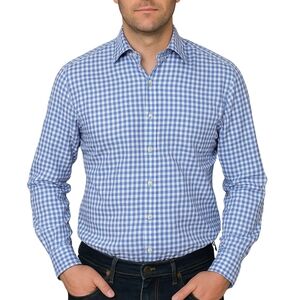 Peter Millar Easy Care Men's 15.5"/Long Button Up Blue Check Long Sleeve Shirt